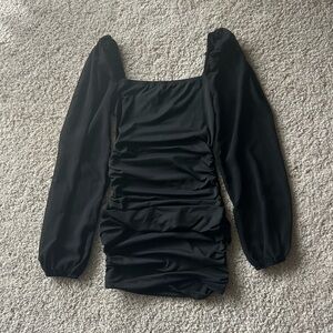 Black Shein Long Sleeve Ruched Bodycon Mini Dress